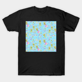 Pastel Aliens on Blue T-Shirt